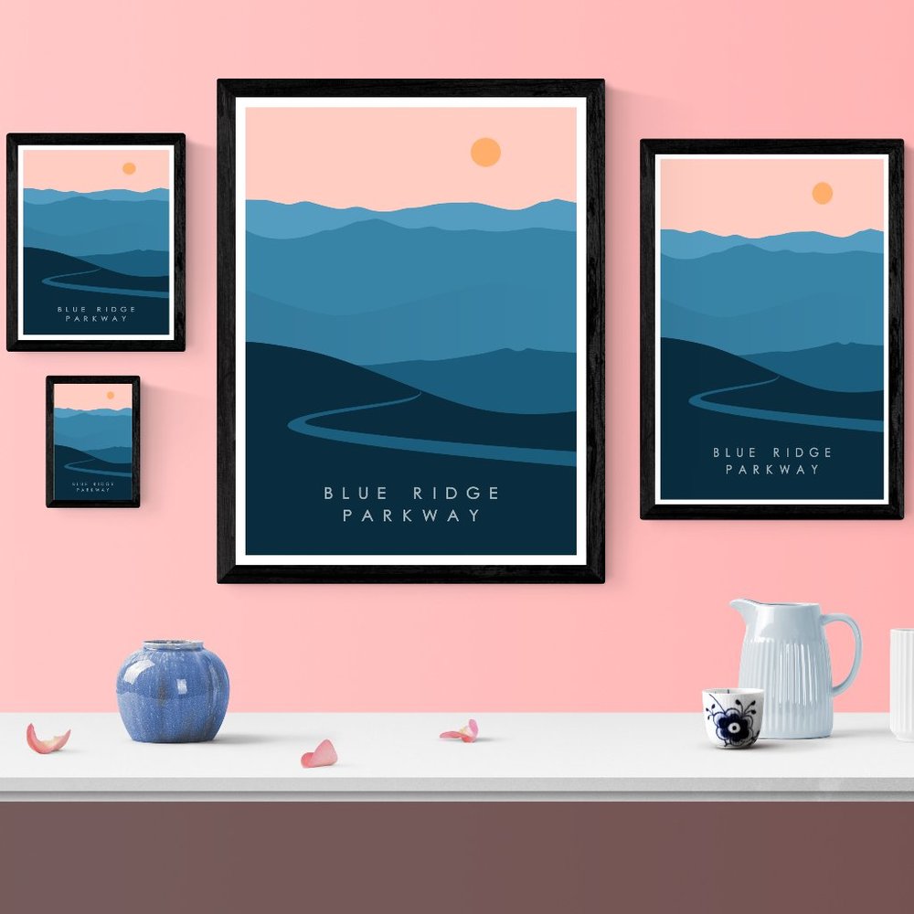 Blue Ridge Parkway Poster Art Print 8x10 | 12x18 | 18x24 | Minimalist